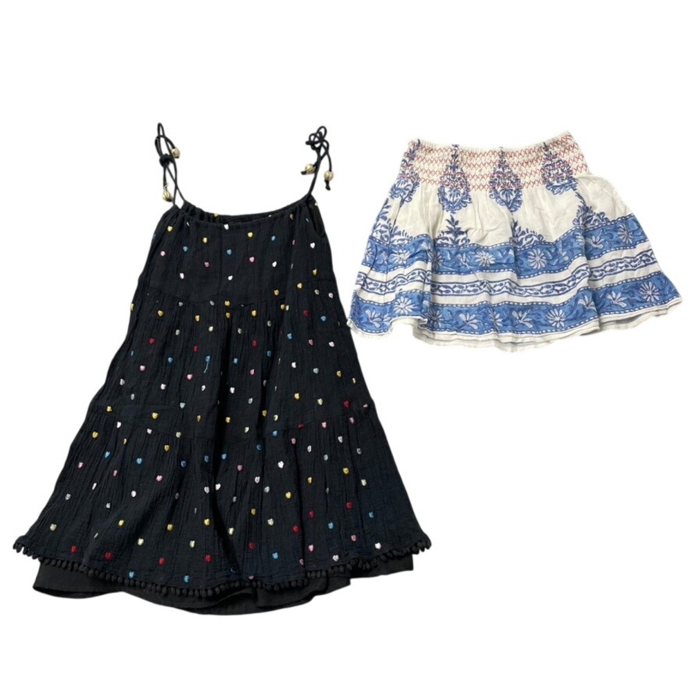 Bell Dress and Skirt‎ Set Girls Size 6 Black Heart Embroidered White Blue Floral